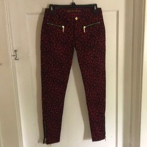Michael Kors red cheetah print skinny jeans
